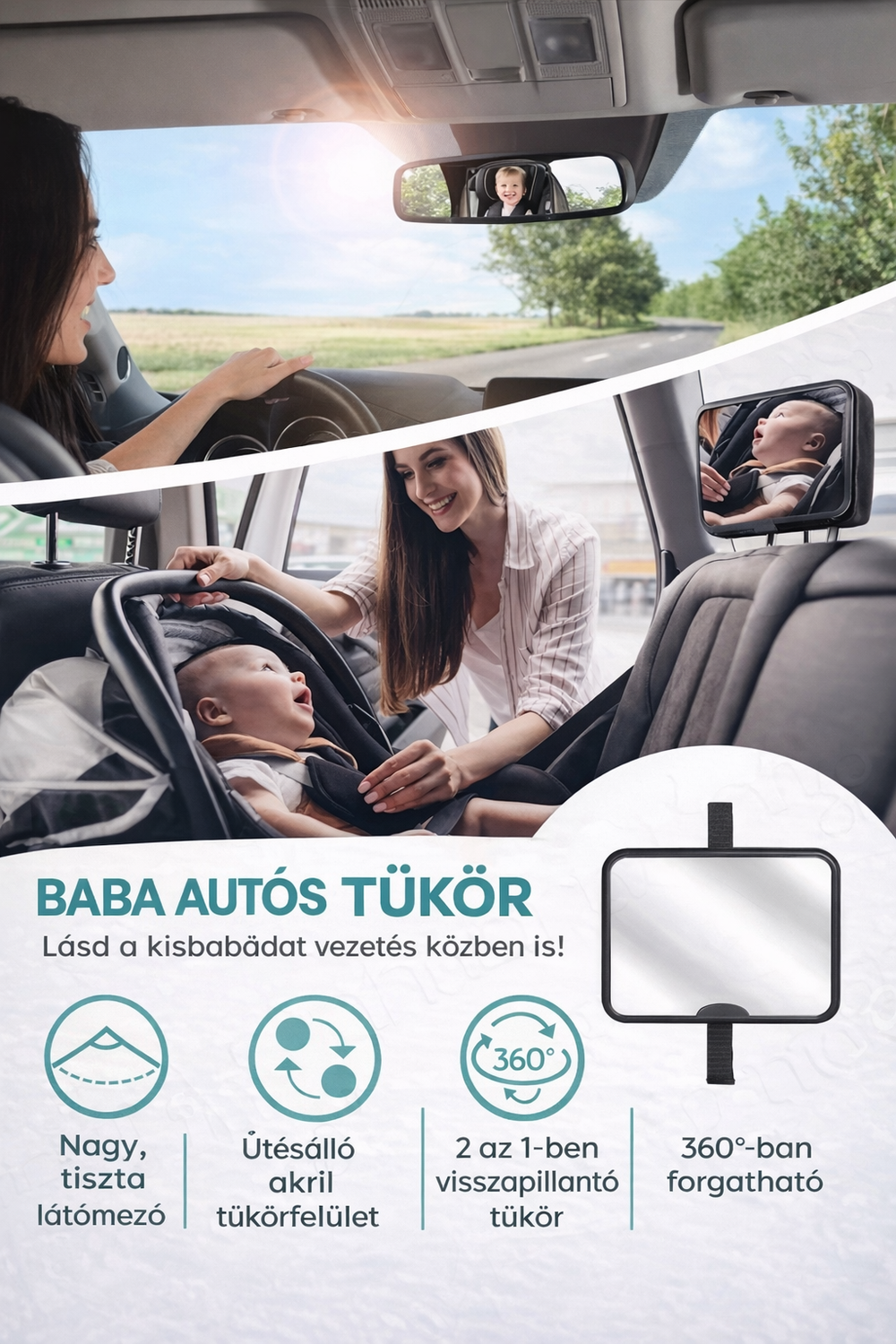 BabaLátó – 360°-ban állítható autós babatükör