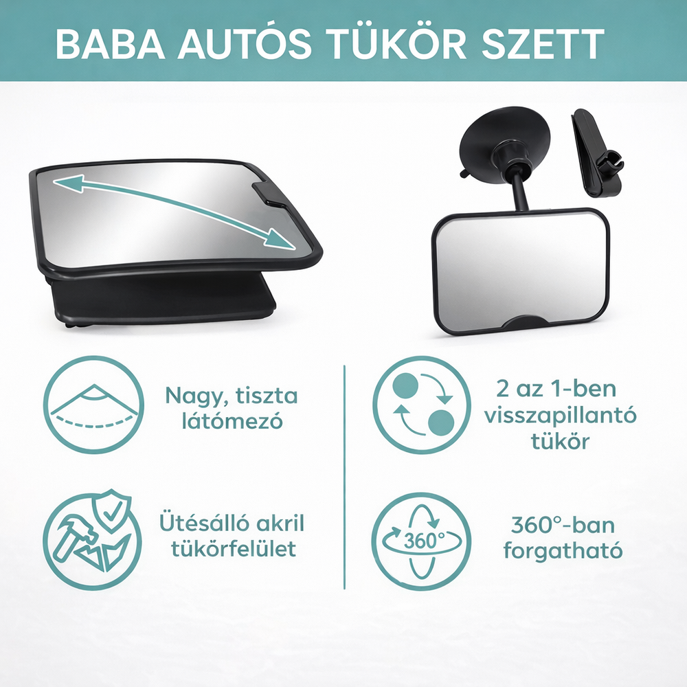 BabaLátó – 360°-ban állítható autós babatükör