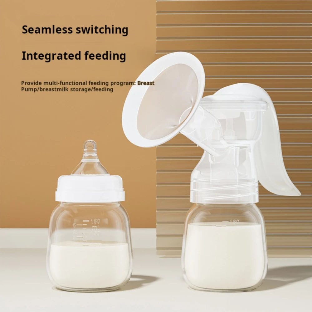 BPA-Free Manual Breast Pump Set with Piston Pump System - Includes 6.09oz Bottle and Nipple, Durable Plastic